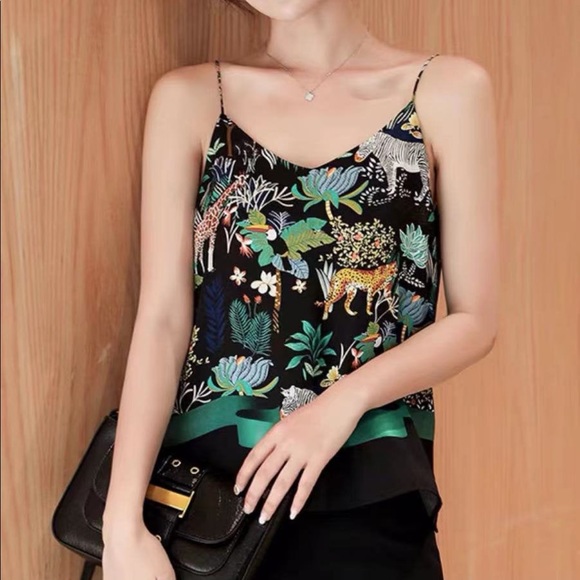 NEW Spaghetti Strap Tank Top Camisole Safari Print - Picture 2 of 11